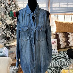 Cold, shoulder, button-down denim M